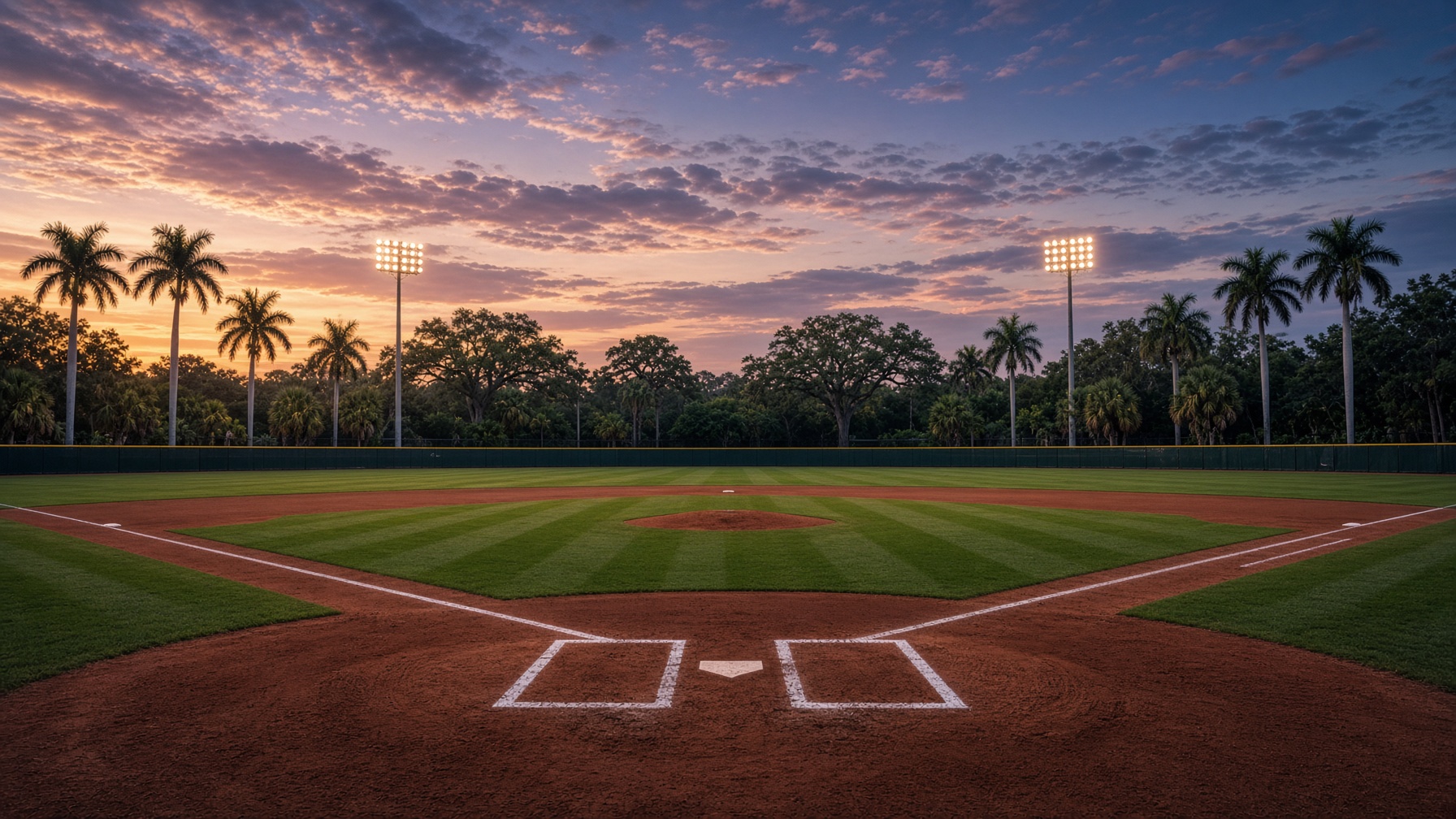 Championship baseball diamond at dusk in Central Florida